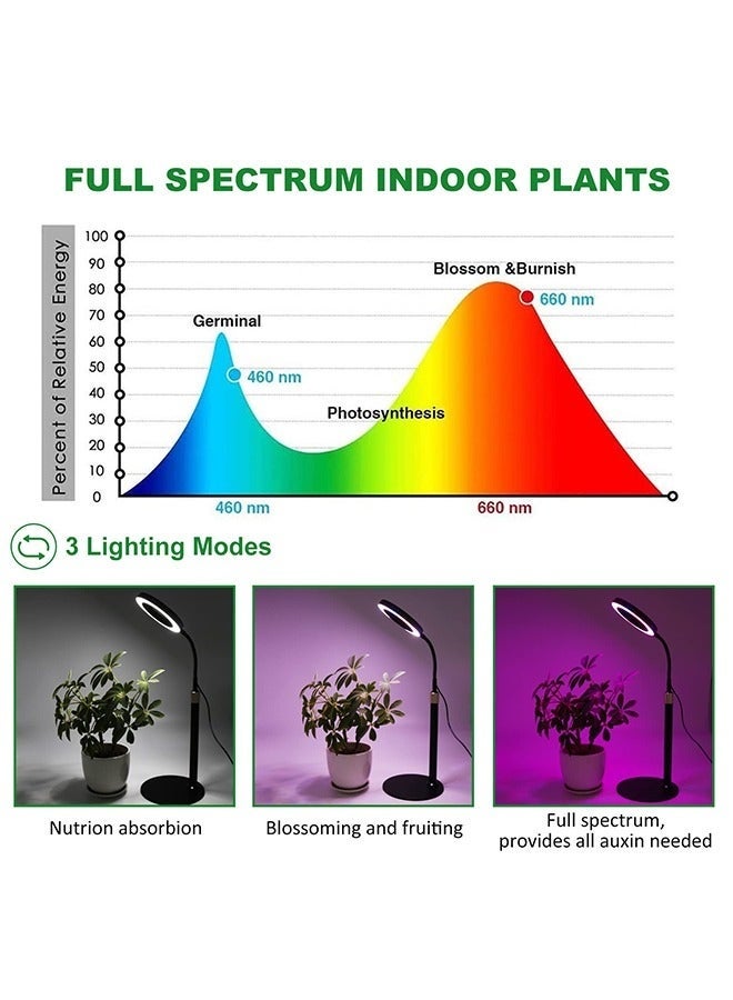 والالا تنمو ضوء للنباتات الداخلية الطيف الكامل LED مصباح النبات مع حامل مرن معقوفة ارتفاع قابل للتعديل 8/9/12H مؤقت تلقائي 3 ألوان الطيف مصباح الشمس للنباتات - Image 4