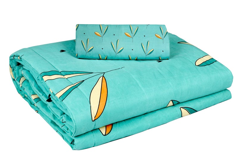 VAS COLLECTIONS ® 350TC Glace Cotton Floral AC Comforter Set King Size Double Bed with Flat bedsheet and Two King Pillow Covers (Beige and Green, 90x90 inch) - 4 PC - Image 2