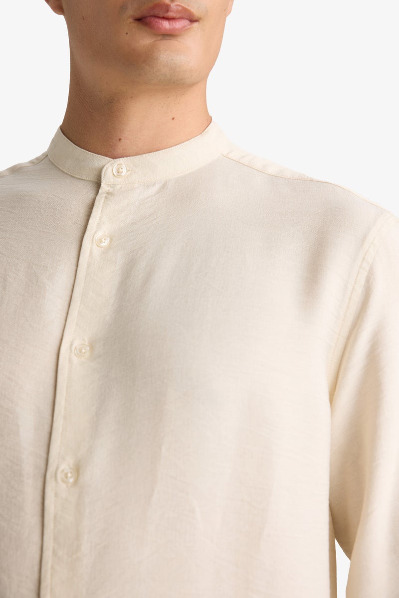 DeFacto Beige Man Regular Fit Stand- Up Collar Long Sleeve Shirt Casual - Image 4