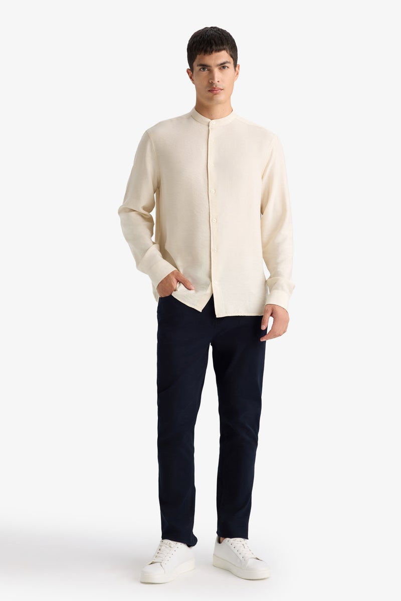 DeFacto Beige Man Regular Fit Stand- Up Collar Long Sleeve Shirt Casual - Image 3