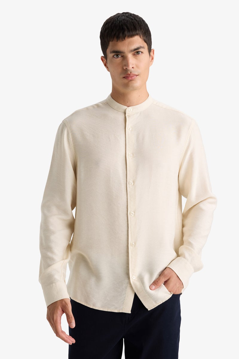 DeFacto Beige Man Regular Fit Stand- Up Collar Long Sleeve Shirt Casual - Image 5