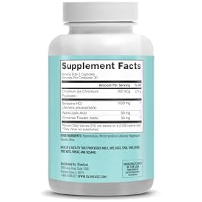 SlimFast Berberine Plus Capsules, Berberine Supplement, with Berberine hcl, Chromium Picolinate, Alpha Lipoic Acid, and Cinnamon Bark, 60 Count, 30 Servings - Image 3