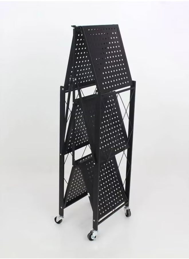 Foldable Storage Rack 3 Layers With Wheels Black