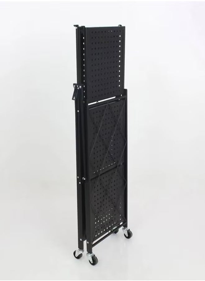 Foldable Storage Rack 3 Layers With Wheels Black