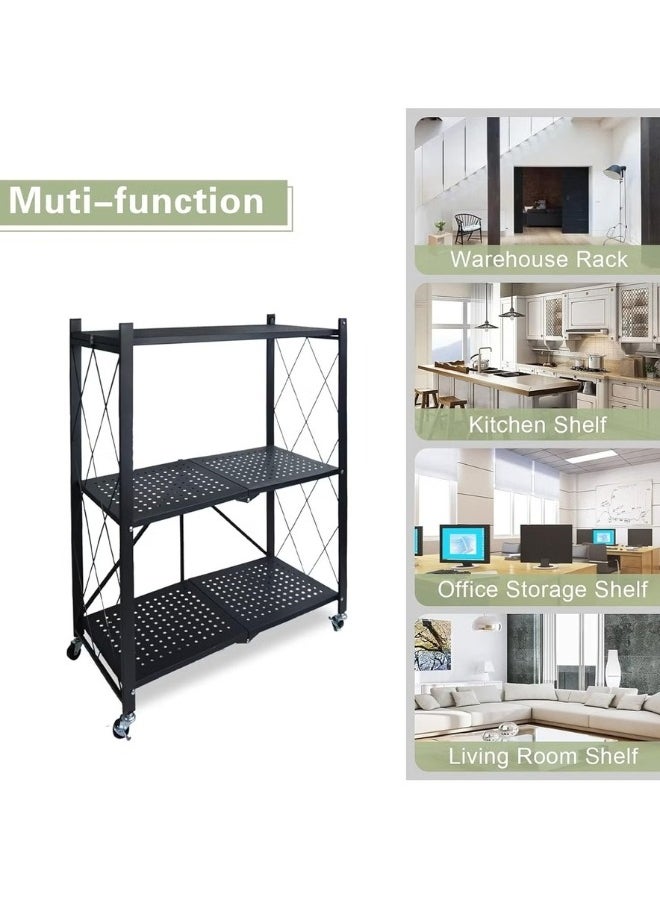Foldable Storage Rack 3 Layers With Wheels Black