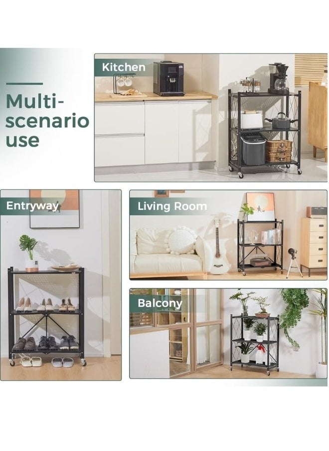Foldable Storage Rack 3 Layers With Wheels Black