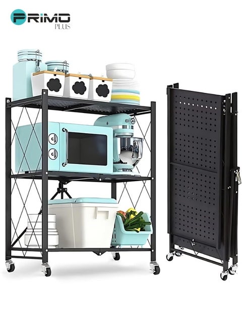 Foldable Storage Rack 3 Layers With Wheels Black