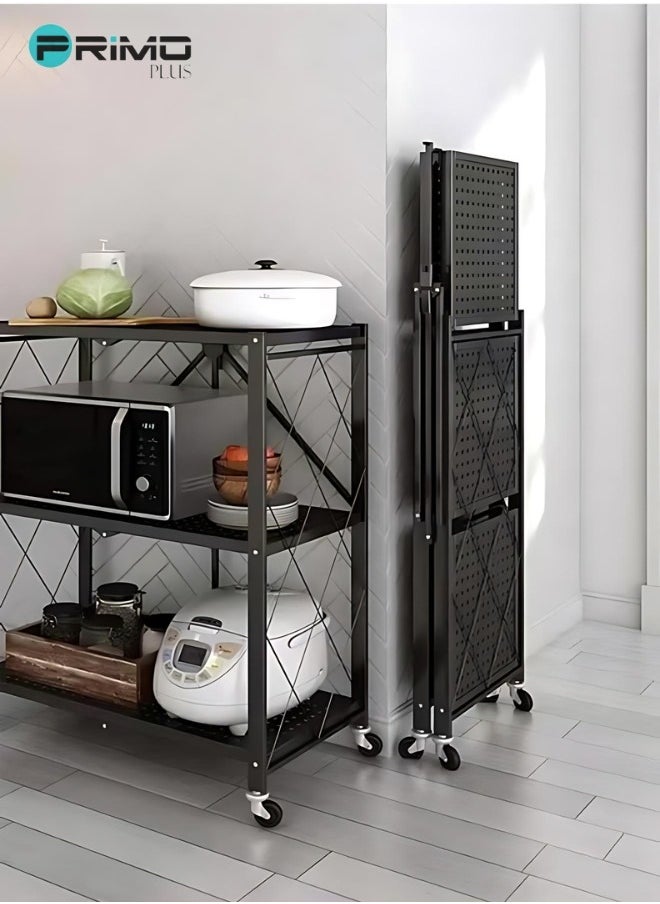 Foldable Storage Rack 3 Layers With Wheels Black