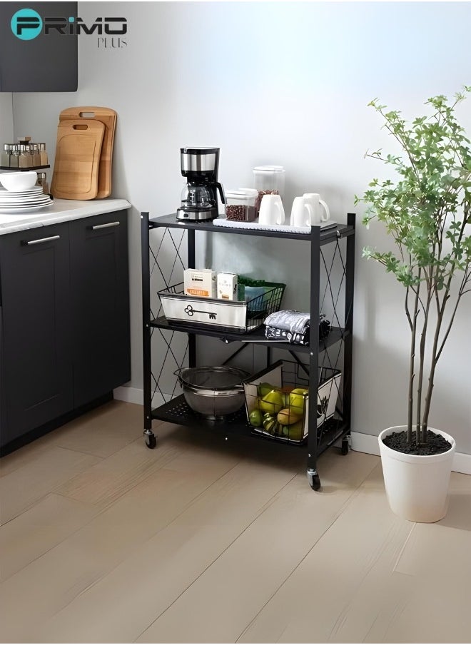 Foldable Storage Rack 3 Layers With Wheels Black