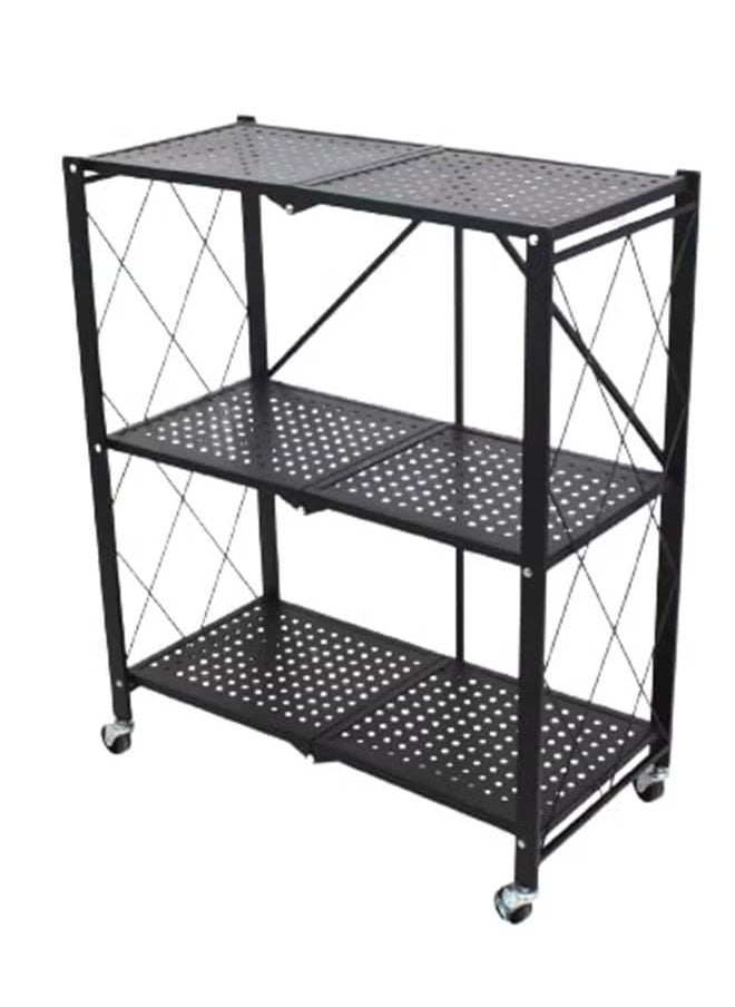 Foldable Storage Rack 3 Layers With Wheels Black