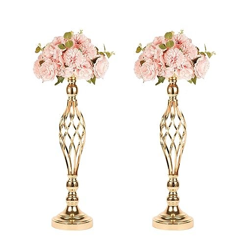 LANLONG 2pcs Metal Gold Candle Holders Road Lead Table Centerpiece Stand Pillar Candlestick for Wedding Candelabra Flowers Vases - Image 1