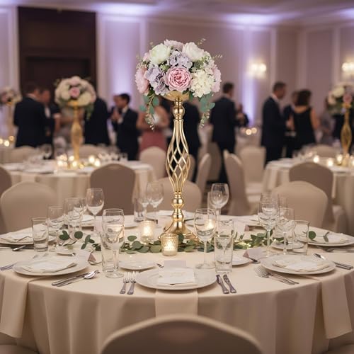 LANLONG 2pcs Metal Gold Candle Holders Road Lead Table Centerpiece Stand Pillar Candlestick for Wedding Candelabra Flowers Vases - Image 2