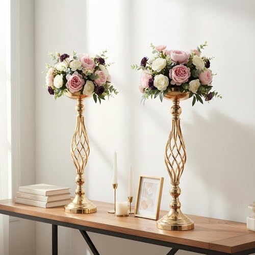 LANLONG 2pcs Metal Gold Candle Holders Road Lead Table Centerpiece Stand Pillar Candlestick for Wedding Candelabra Flowers Vases - Image 5