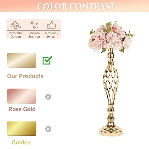 LANLONG 2pcs Metal Gold Candle Holders Road Lead Table Centerpiece Stand Pillar Candlestick for Wedding Candelabra Flowers Vases - Image 3