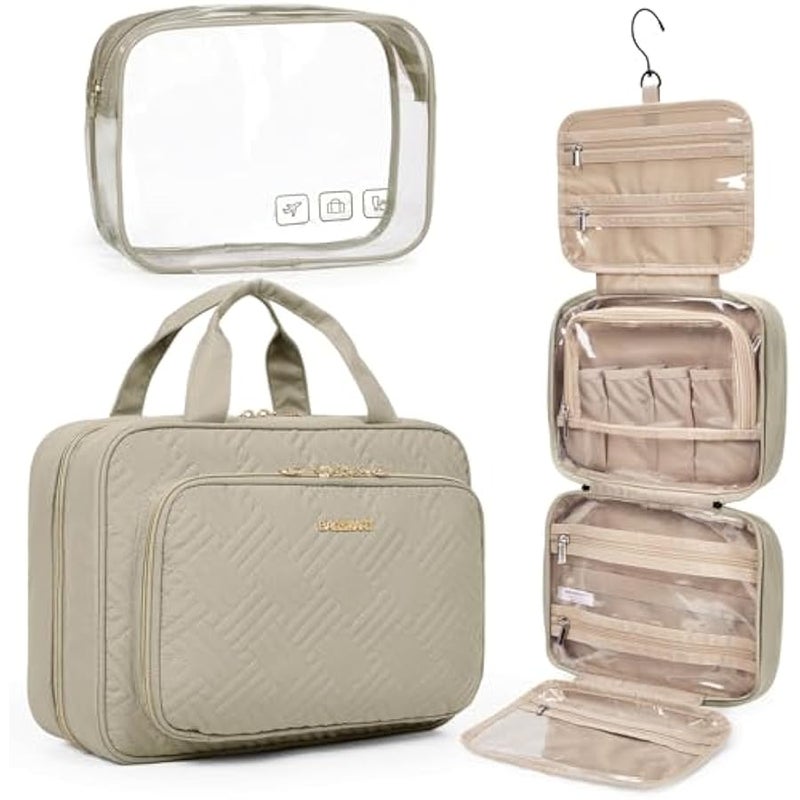 باج سمارت شنطة مستحضرات تجميل معلقة للسفر مع شنطة مستحضرات تجميل شفافة معتمدة من ادارة امن المواصلات الامريكية، شنطة مكياج لمستحضرات التجميل بالحجم الكامل، مقاس L، لون جملي - Image 1