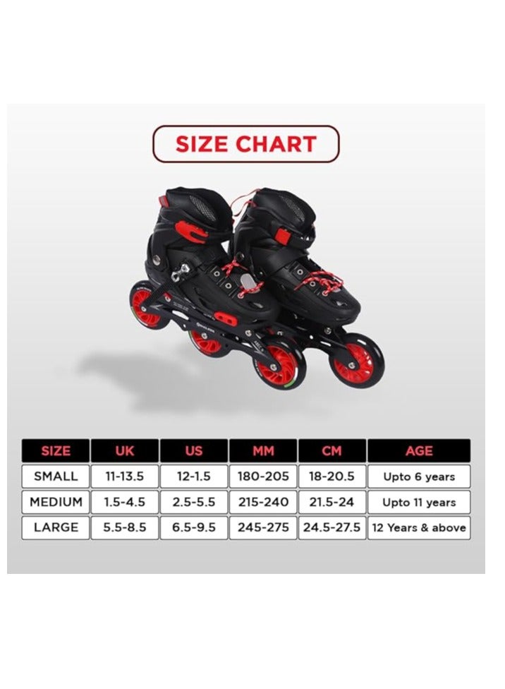 EL1033 Inline Adjustable Skates Medium Size 34 EUR (UK 1.5) - 38 EUR (UK 5) for 6 to 12 Years | Aluminium Chassis and 100 mm PU Three Wheels | With ABEC 9 Bearings | Indoor and Outdoor