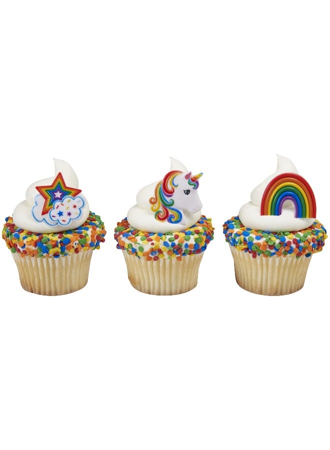 DecoPac DECOPAC Rainbow Unicorn Rings, Cupcake Decorations, Magical Food Safe Cake Toppers â€“ 24 Pack, Multicolor  - Image 1