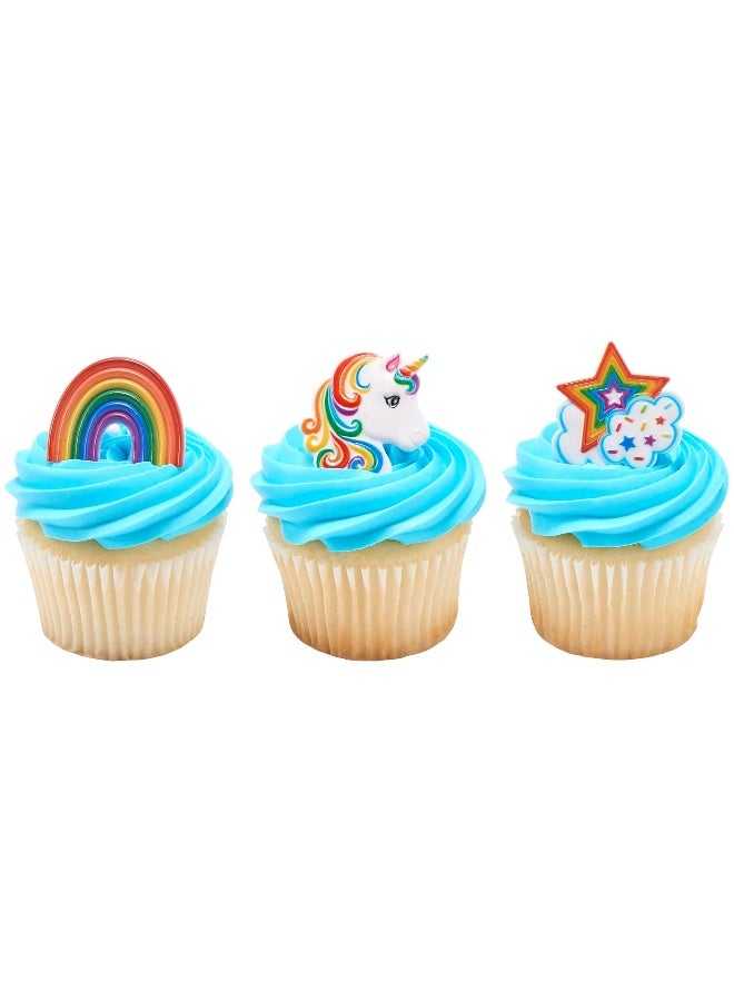 DecoPac DECOPAC Rainbow Unicorn Rings, Cupcake Decorations, Magical Food Safe Cake Toppers â€“ 24 Pack, Multicolor  - Image 2