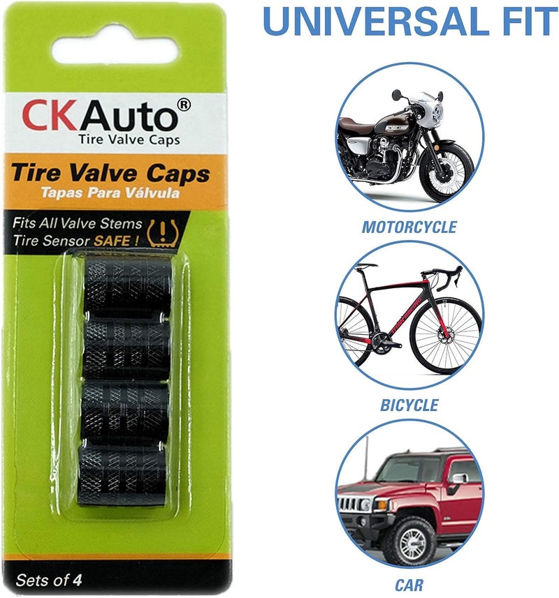 CKAuto Tire Valve Stem Caps, Black, 4 pcs/Pack, Anodized Aluminum Tire Valve Cap Set, Corrosion Resistant, Universal Stem Covers for Cars Trucks Motorcycles SUVs and Bikes - Image 5