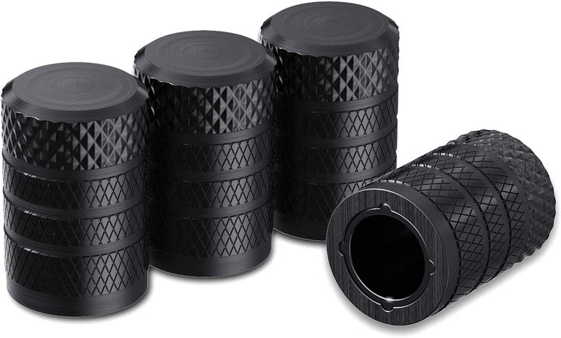 CKAuto Tire Valve Stem Caps, Black, 4 pcs/Pack, Anodized Aluminum Tire Valve Cap Set, Corrosion Resistant, Universal Stem Covers for Cars Trucks Motorcycles SUVs and Bikes - Image 1