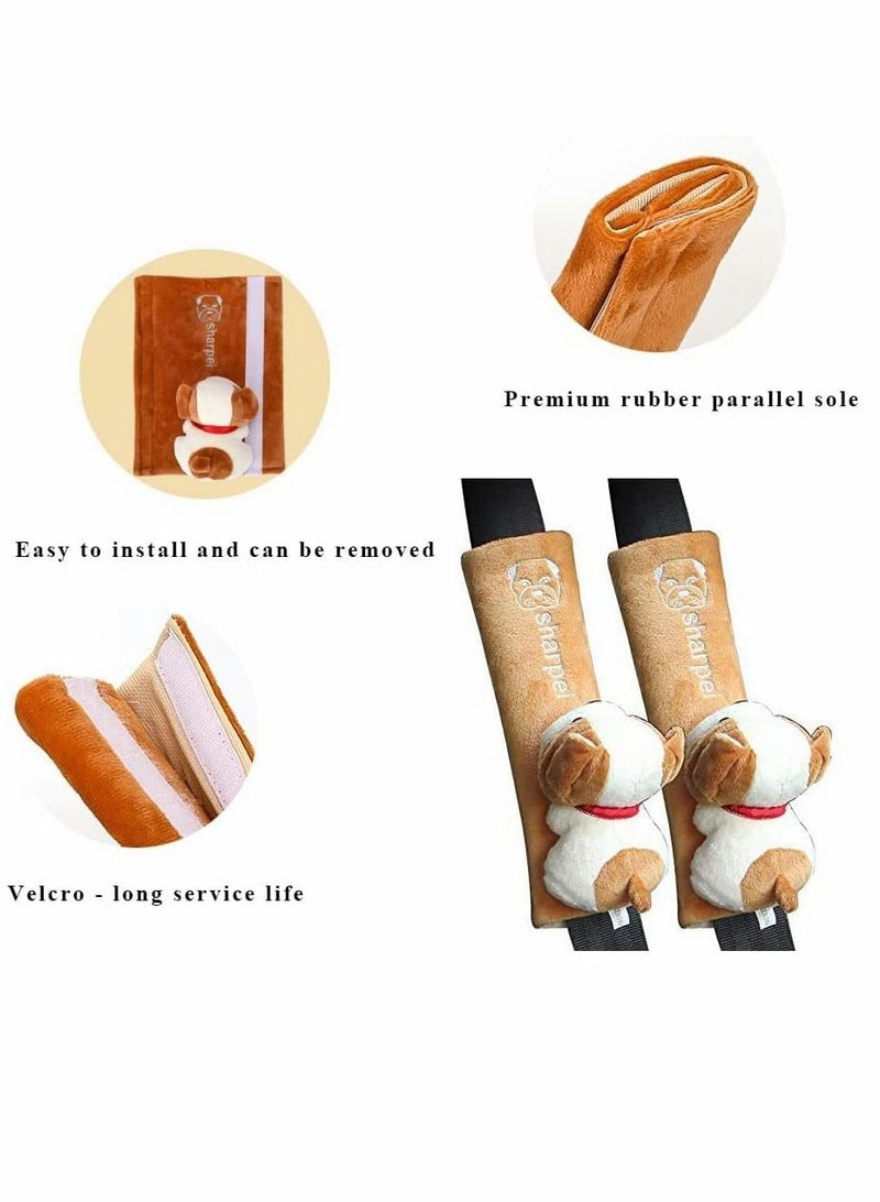 SYOSI 2 Pack Car Seat Belt Strap Adjuster for Kids with Plush Dog Kids Car Seat Belt Cover Soft Velour Pup Styling Seatbelt Shoulder Pad for Comfortable Driving - Image 3