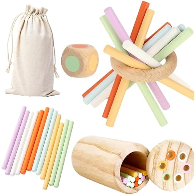 MONTESSORI WOODEN TOYS FOR KIDS - COLOR SHAPE SORTING, BALANCING STICKS, STACKING & COLOR MATCHING TOYS (WHITE) - Image 1