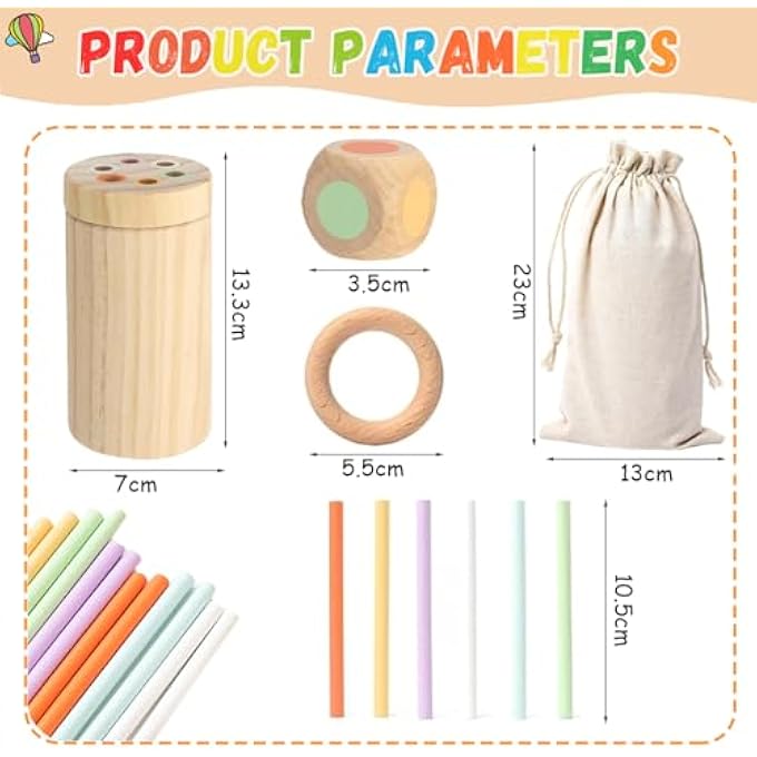 MONTESSORI WOODEN TOYS FOR KIDS - COLOR SHAPE SORTING, BALANCING STICKS, STACKING & COLOR MATCHING TOYS (WHITE) - Image 3