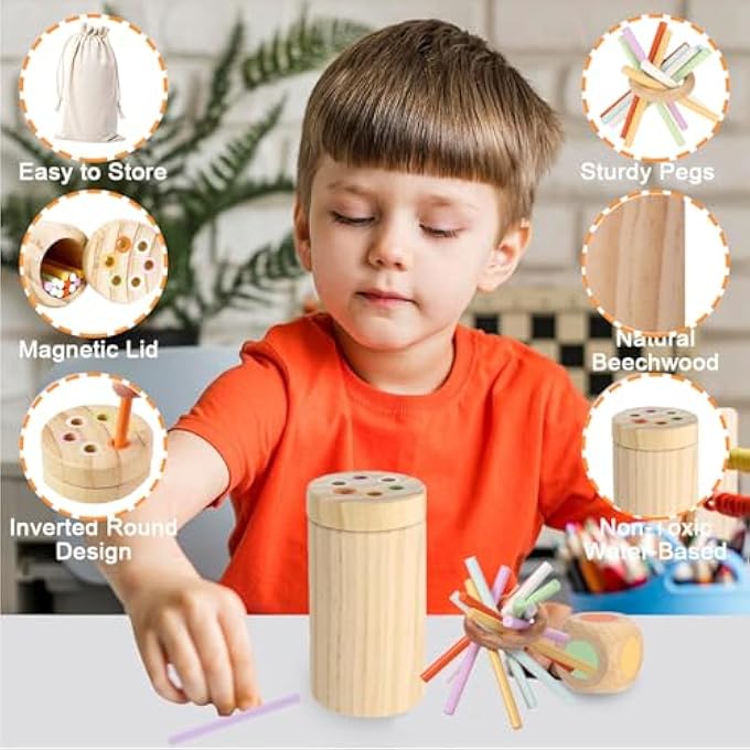 MONTESSORI WOODEN TOYS FOR KIDS - COLOR SHAPE SORTING, BALANCING STICKS, STACKING & COLOR MATCHING TOYS (WHITE) - Image 4