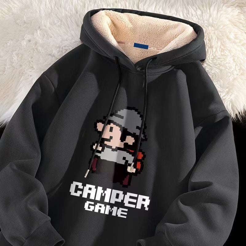 Lamb Velvet Sweatshirt Men'S Sweatshirt Niche Design Sense Plus Loose Hooded Casual Sports Jacket For Men And Women - Image 1