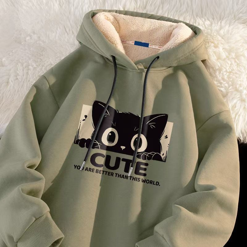 Lamb Velvet Sweatshirt Men'S Sweatshirt Niche Design Sense Plus Loose Hooded Casual Sports Jacket For Men And Women - Image 2
