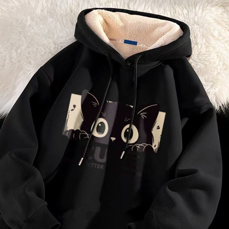 Lamb Velvet Sweatshirt Men'S Sweatshirt Niche Design Sense Plus Loose Hooded Casual Sports Jacket For Men And Women - Image 4