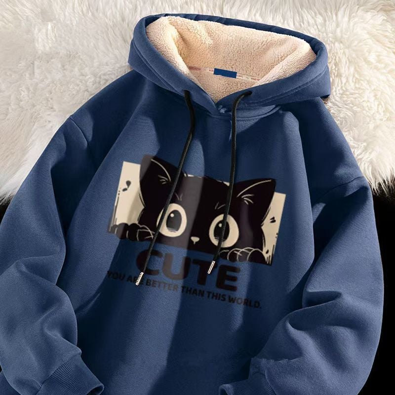 Lamb Velvet Sweatshirt Men'S Sweatshirt Niche Design Sense Plus Loose Hooded Casual Sports Jacket For Men And Women - Image 3