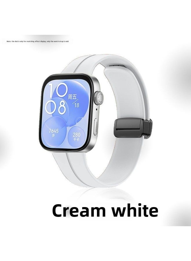 Suitable For huawei Watch Fit3 Silicone Strap Magnetic Folding Buckle Summer Sports Bracelet Wristband For Men And Women-Color:Magnetic Folding Silicone Strap [cream White] - For huawei Bracelet Fit9  - Image 1