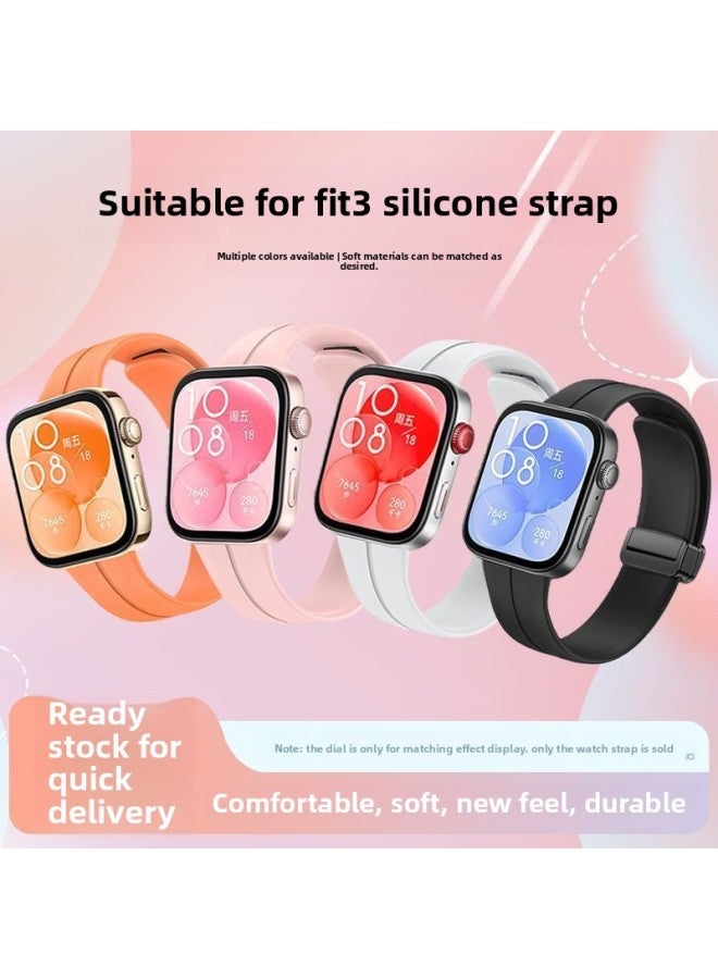 Suitable For huawei Watch Fit3 Silicone Strap Magnetic Folding Buckle Summer Sports Bracelet Wristband For Men And Women-Color:Magnetic Folding Silicone Strap [cream White] - For huawei Bracelet Fit9  - Image 2