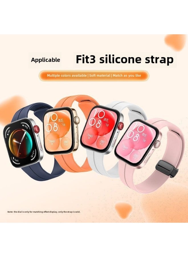 Suitable For huawei Watch Fit3 Silicone Strap Magnetic Folding Buckle Summer Sports Bracelet Wristband For Men And Women-Color:Magnetic Folding Silicone Strap [cream White] - For huawei Bracelet Fit9  - Image 5