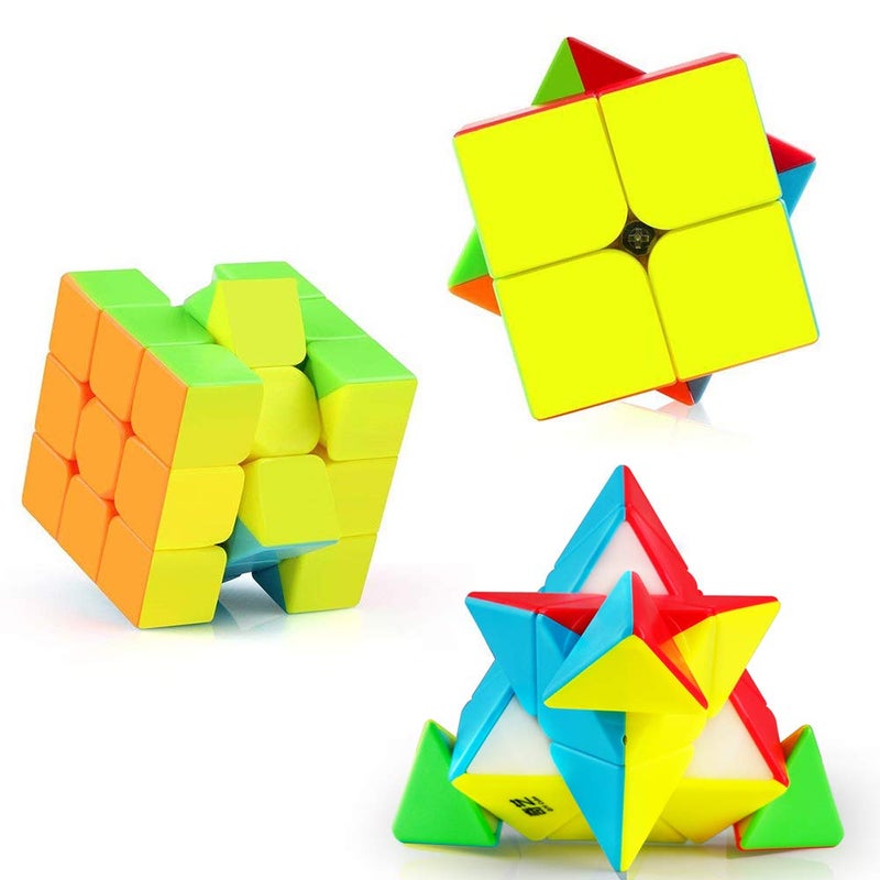 D-FantiX Speed Cube Set, QY Toys Cube 3 Pack Qidi S2 2x2 Warrior W 3x3 Qiming Pyramid Stickerless Speed Cubes Bundle Puzzle Toys - Image 4