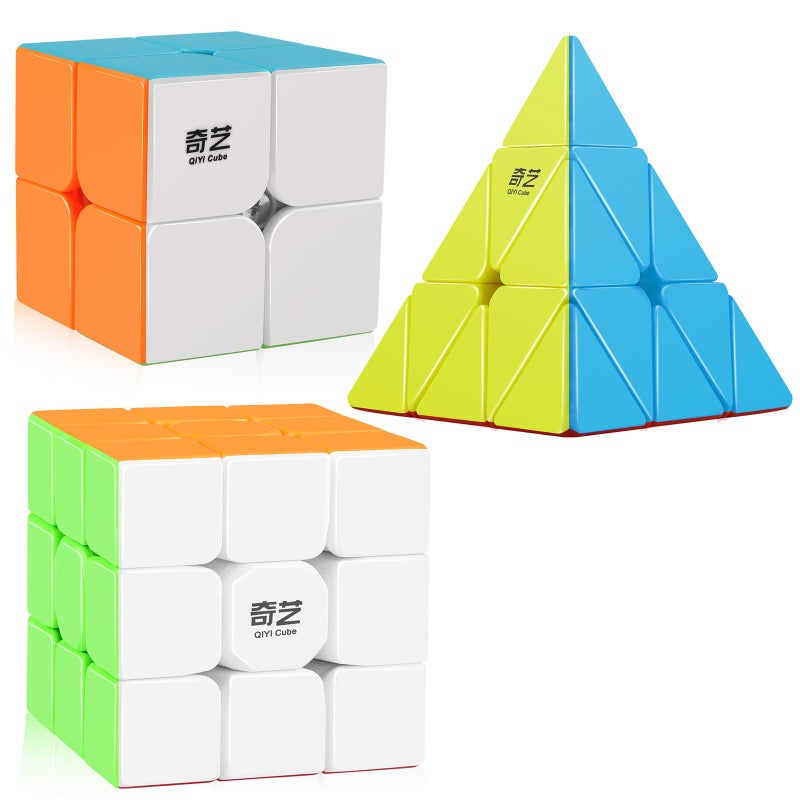 D-FantiX Speed Cube Set, QY Toys Cube 3 Pack Qidi S2 2x2 Warrior W 3x3 Qiming Pyramid Stickerless Speed Cubes Bundle Puzzle Toys - Image 1