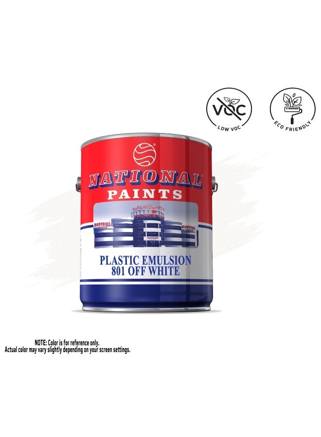 NATIONAL PAINTS Plastic Emulsion 3.6 Liter Off White 801 for Interior Home Décor, Wall Paint Smooth Finish, Ultra Low VOC and Water Based Formula - Image 2