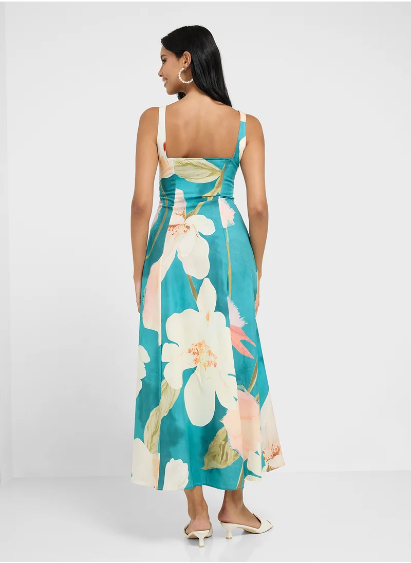 Ginger Square Neck Floral Print A Line Dress
