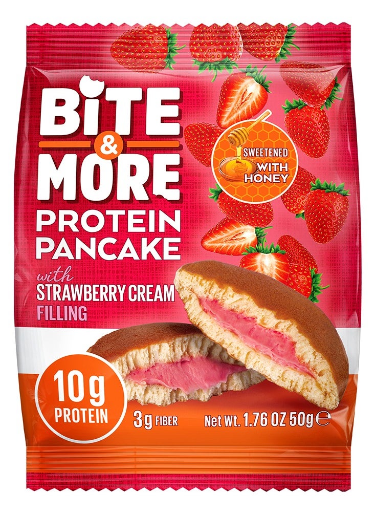 Bite & More Protein Pancake With Strawberry Cream Filling No Sugar Added And Sweetened With Honey 