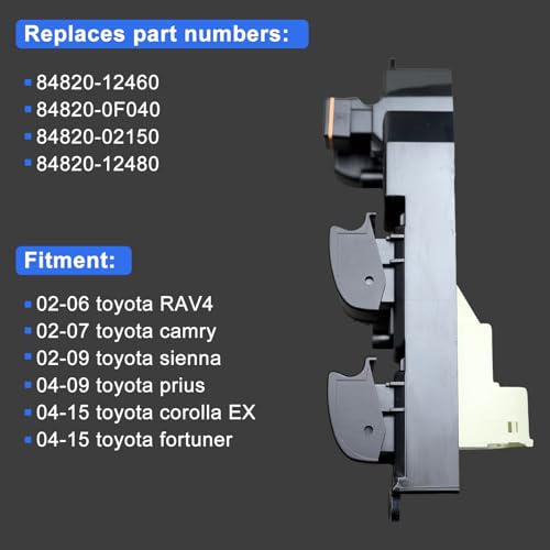 BELGEMAY Driver-Side Window Switch - 84820-12460/0F040/02150/12480 - Fits 02-15 Toyota RAV4/Camry/Sienna/Prius/Corolla EX/Fortuner (One-Touch, Blue LED) - W/Tool, 1-Year Warranty​ - Image 5