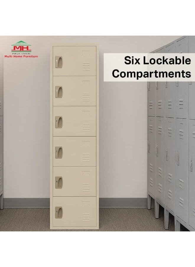 Multi Home Furniture Grey 6-Door Metal Locker Cabinet – Durable Steel Storage Cabinet with Lockable Doors - Image 1