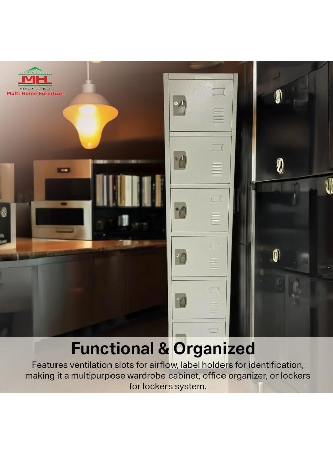 Multi Home Furniture Grey 6-Door Metal Locker Cabinet – Durable Steel Storage Cabinet with Lockable Doors - Image 2