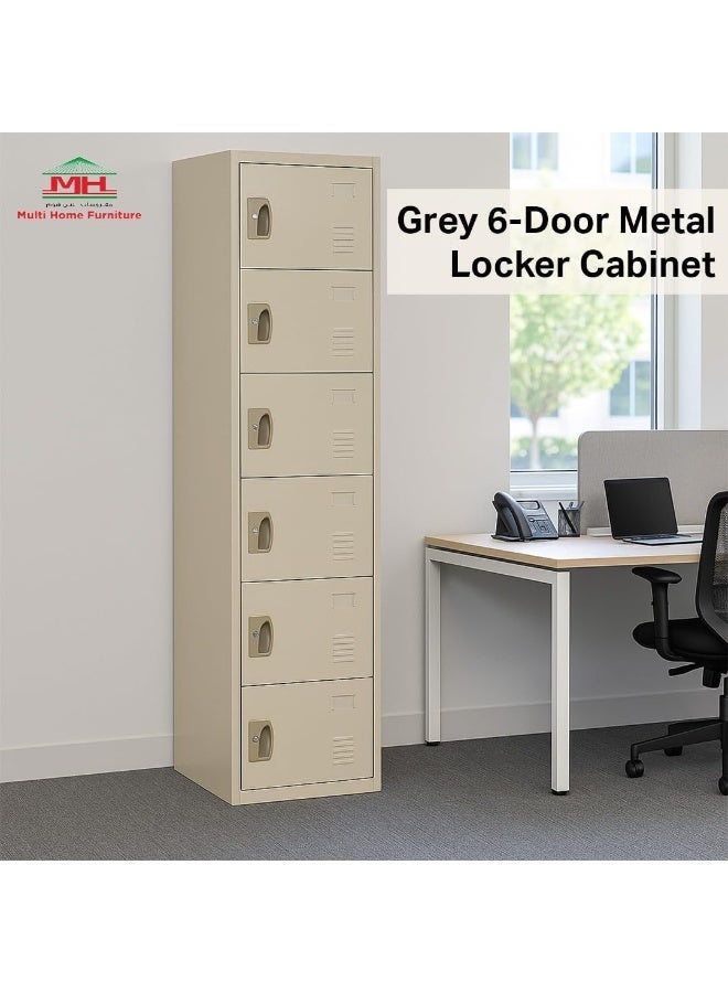 Multi Home Furniture Grey 6-Door Metal Locker Cabinet – Durable Steel Storage Cabinet with Lockable Doors - Image 3