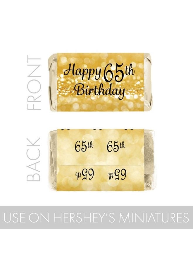 DISTINCTIVS - Black And Gold 65Th Birthday Party Mini Candy Bar Wrappers 45 Stickers - Image 1
