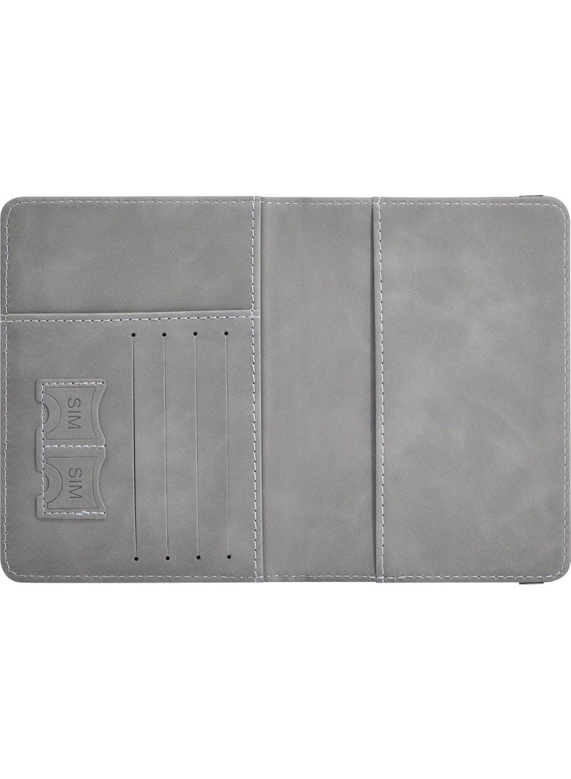 حافظة غطاء حامل السفر لجواز السفر مع حزام مرن ، واقي منظم مستندات حجب RFID من جلد PU ، لبطاقات الائتمان والهوية ، بطاقات الصعود إلى الطائرة (رمادي) - Image 2