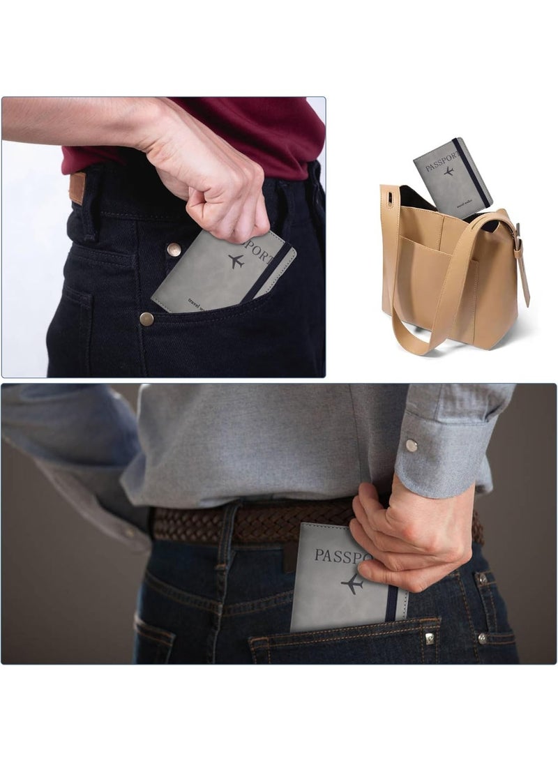 حافظة غطاء حامل السفر لجواز السفر مع حزام مرن ، واقي منظم مستندات حجب RFID من جلد PU ، لبطاقات الائتمان والهوية ، بطاقات الصعود إلى الطائرة (رمادي) - Image 5