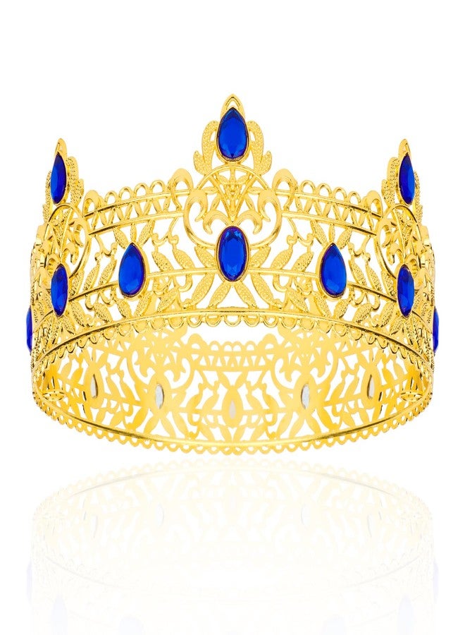 CIEHER King Crown, CIEHER King Crowns for Men Crystal Baroque Royal Prom Crown Prince Tiara Evil for Birthday Halloween Cosplay Party Birthday Decorations for Men, Gold & Blue - Image 1