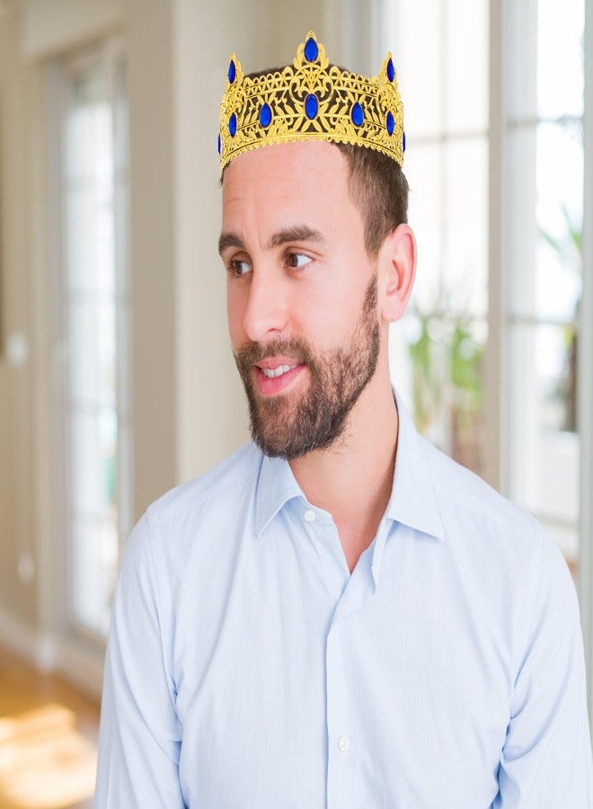 CIEHER King Crown, CIEHER King Crowns for Men Crystal Baroque Royal Prom Crown Prince Tiara Evil for Birthday Halloween Cosplay Party Birthday Decorations for Men, Gold & Blue - Image 4