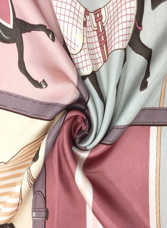 YOUR SMILE Silk Like Scarf Women's Fashion Pattern Large Square Satin Headscarf,Horse,Lattice - Image 3